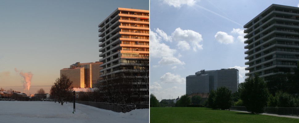 München Petuelpark im Winter und im Sommer